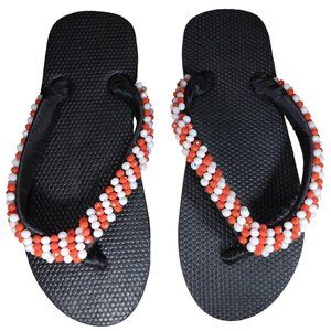 Beaded Flip Flops for Women Summer Style Sandals - (Orange, White)